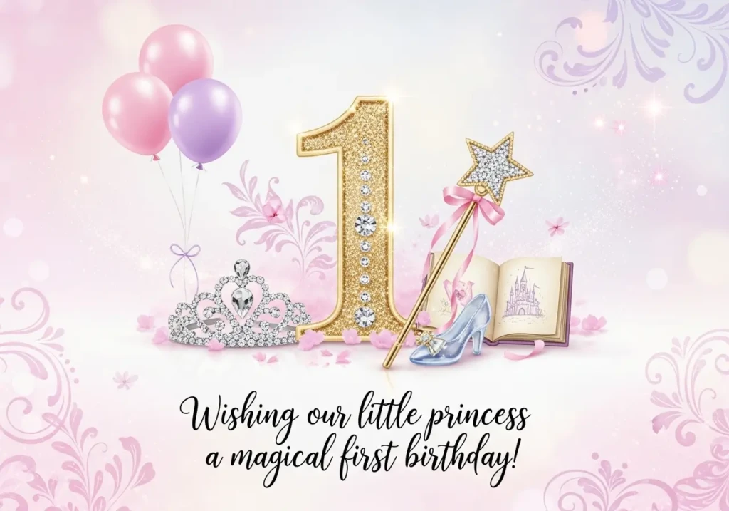 Princess-Themed 1st Birthday Wishes for Niece